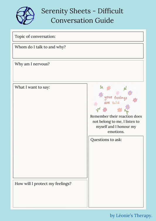 Difficult Conversation Guide - Serenity Sheets.
